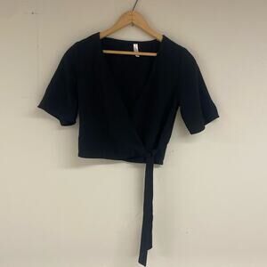 Xhilaration Black Wrap V Neck Short Sleeve Crop Top Size XS